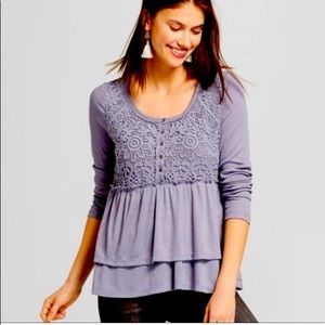 Knox rose peplum long sleeve blue shirt M